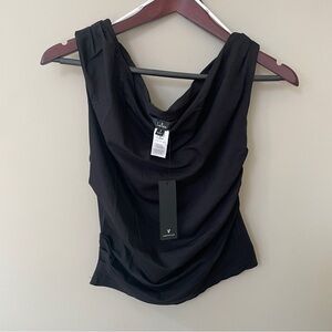 Lulu's Elegant Black Draped Tank Top